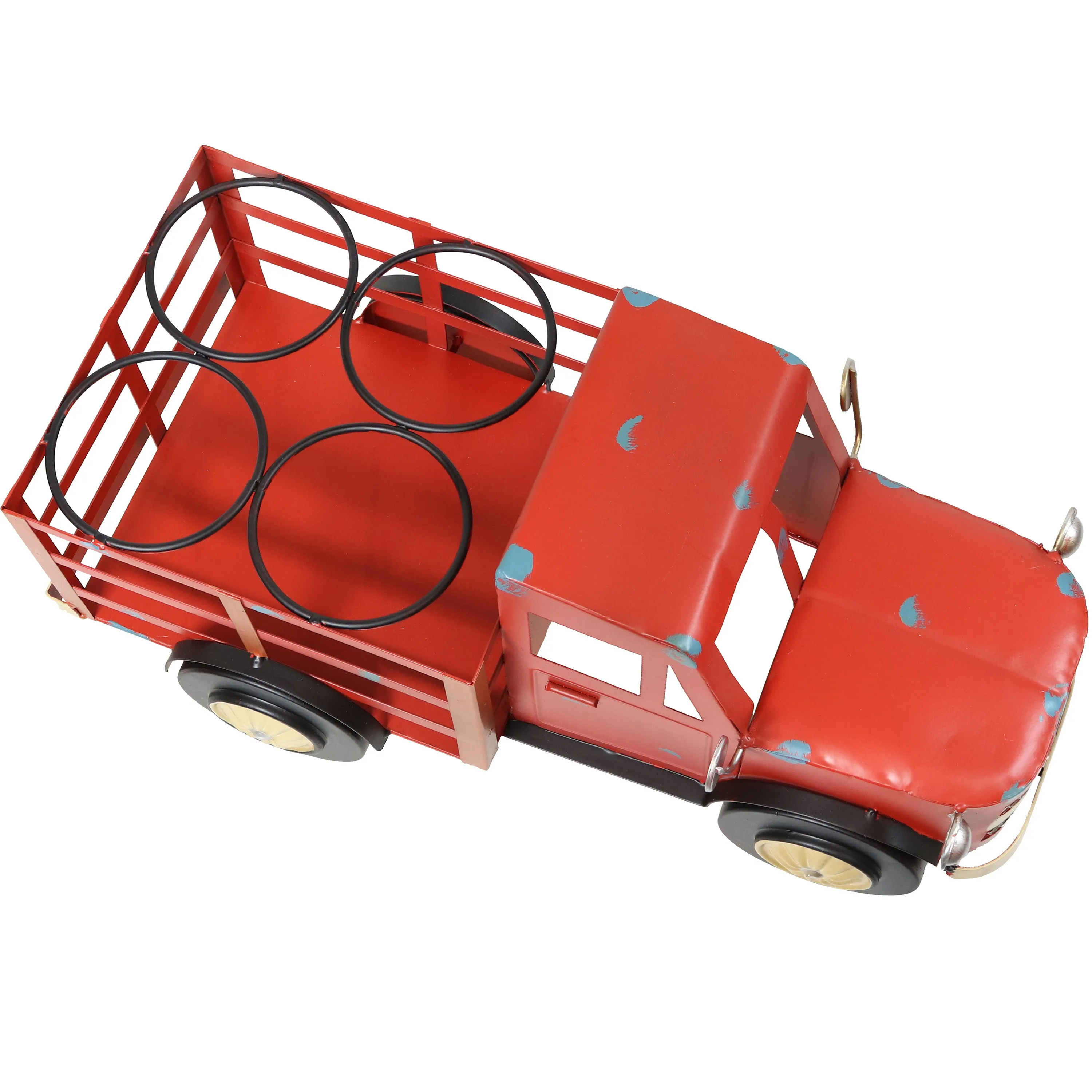 Sunnydaze Rustic Red Truck Metal Wine Rack