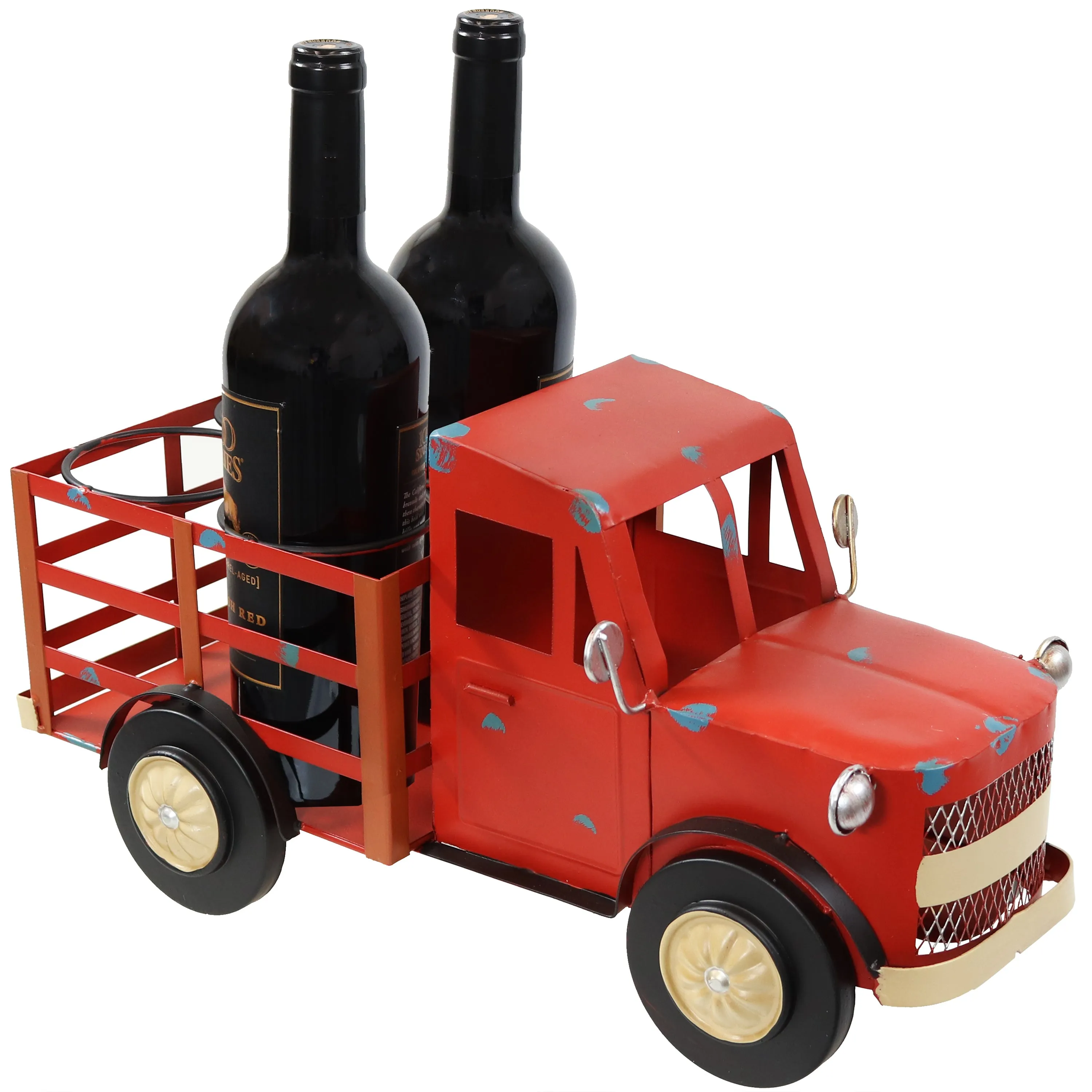 Sunnydaze Rustic Red Truck Metal Wine Rack