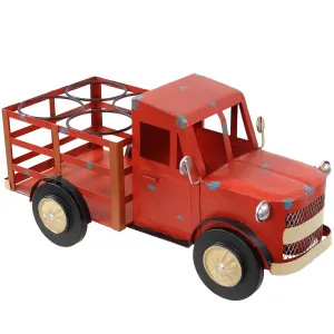 Sunnydaze Rustic Red Truck Metal Wine Rack