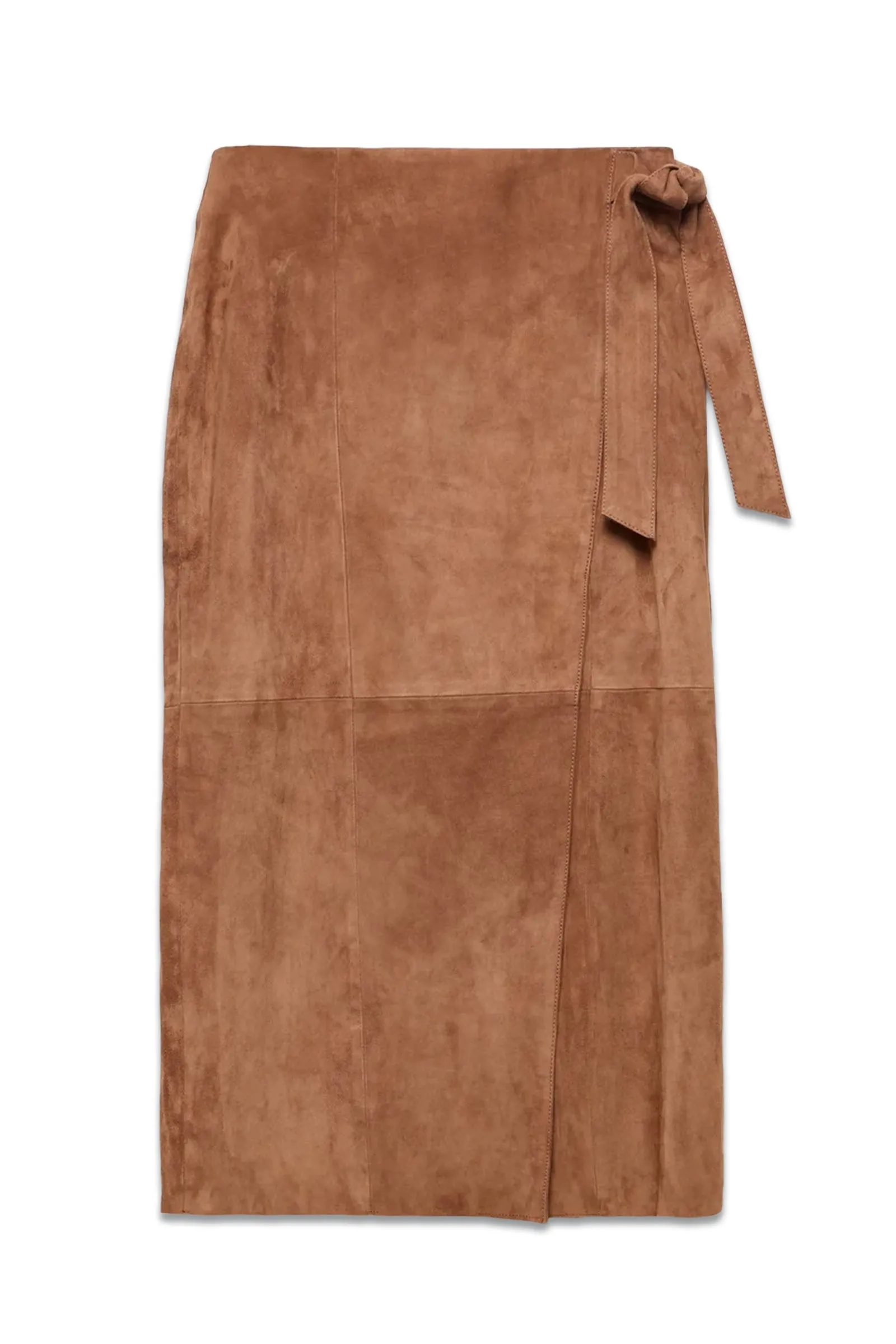 Tan Suede Tie Side Midi Skirt