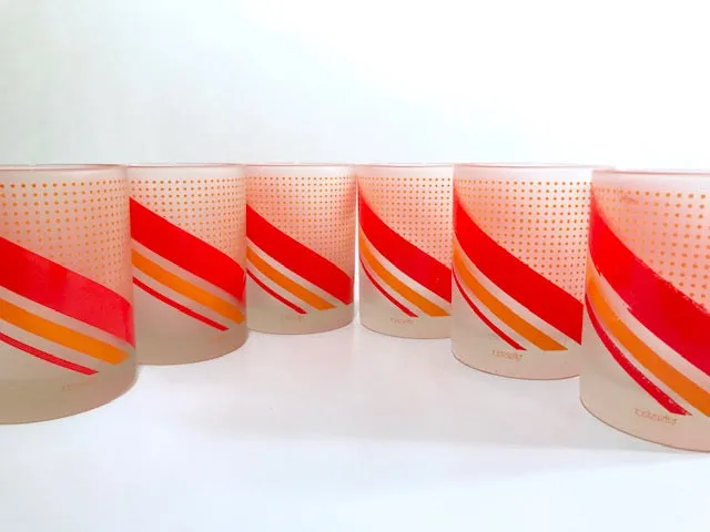 Tastesetter Signed Retro Orange and Red Double Old Fashion Glasses (Set of 6)