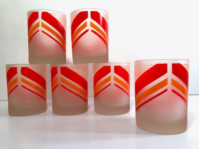 Tastesetter Signed Retro Orange and Red Double Old Fashion Glasses (Set of 6)