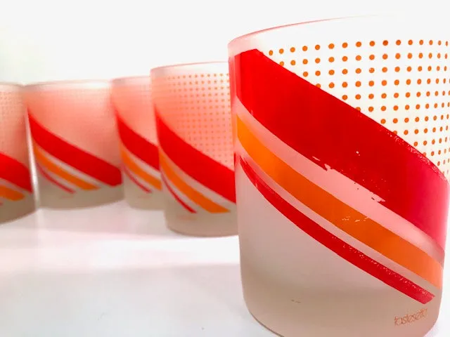 Tastesetter Signed Retro Orange and Red Double Old Fashion Glasses (Set of 6)