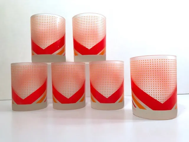 Tastesetter Signed Retro Orange and Red Double Old Fashion Glasses (Set of 6)