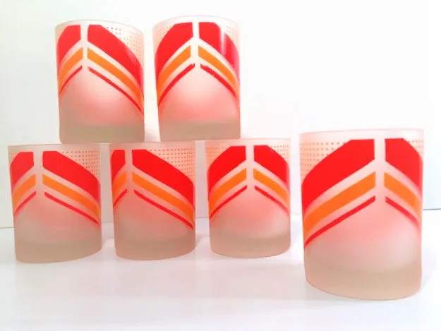 Tastesetter Signed Retro Orange and Red Double Old Fashion Glasses (Set of 6)
