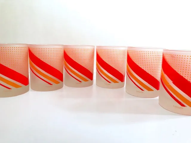 Tastesetter Signed Retro Orange and Red Double Old Fashion Glasses (Set of 6)