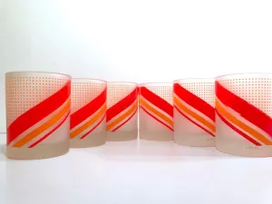 Tastesetter Signed Retro Orange and Red Double Old Fashion Glasses (Set of 6)