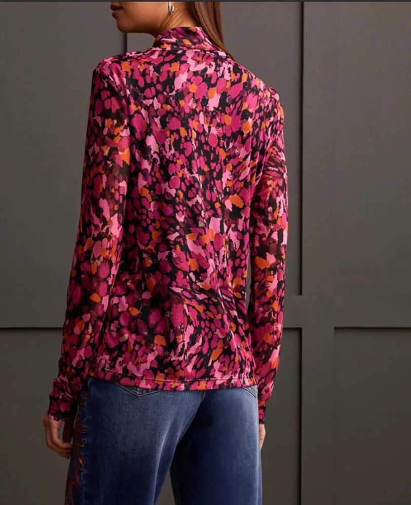 Tribal Mesh Turtleneck | Magenta
