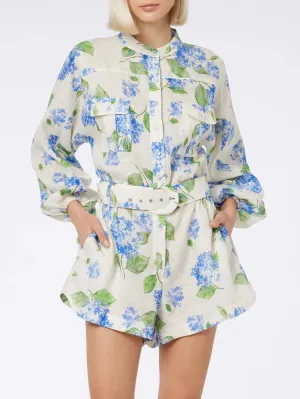 Tutina Chemiser in Lino Stampa Floreale Blu