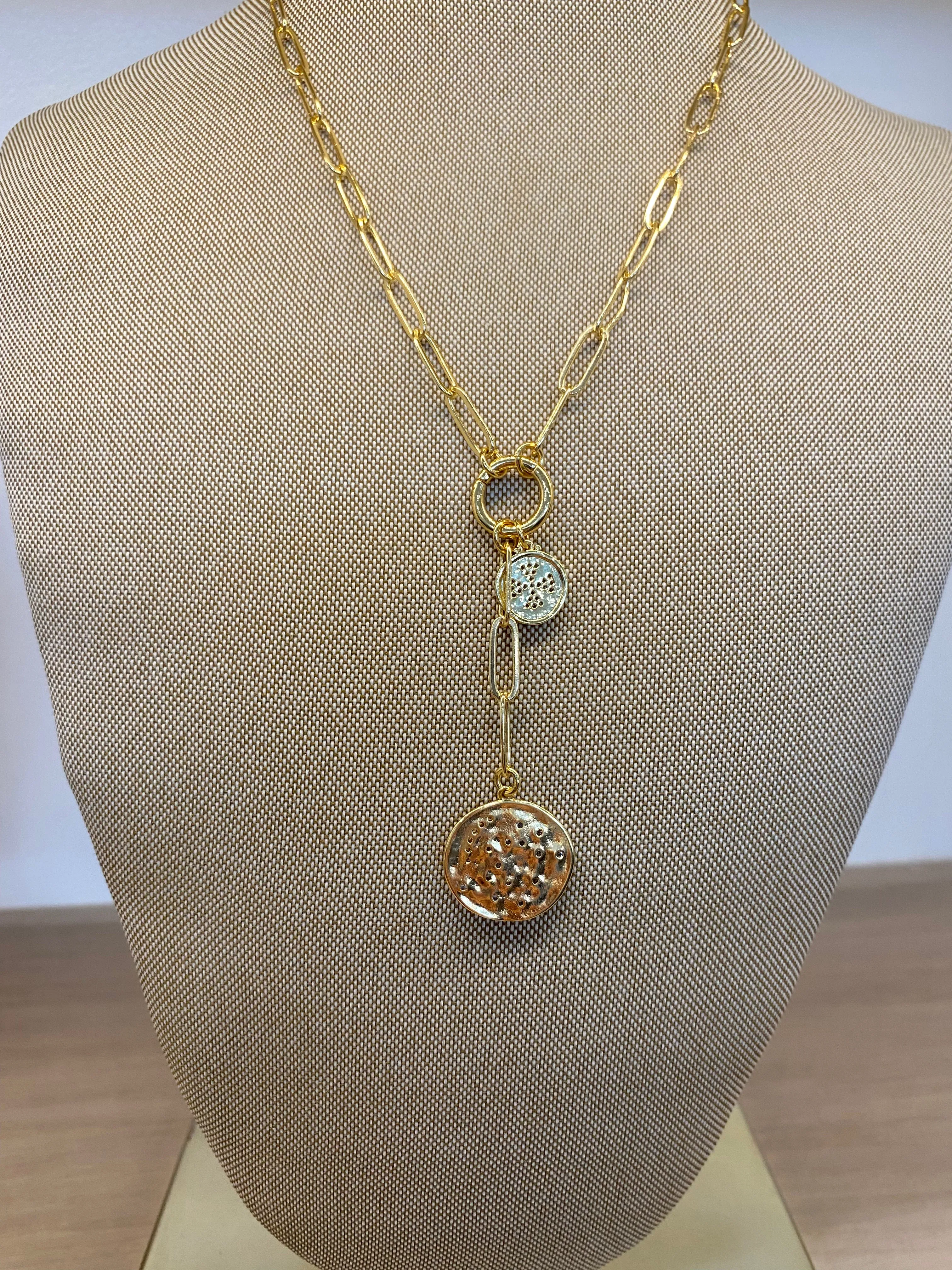 Two Coin Paperclip Necklace