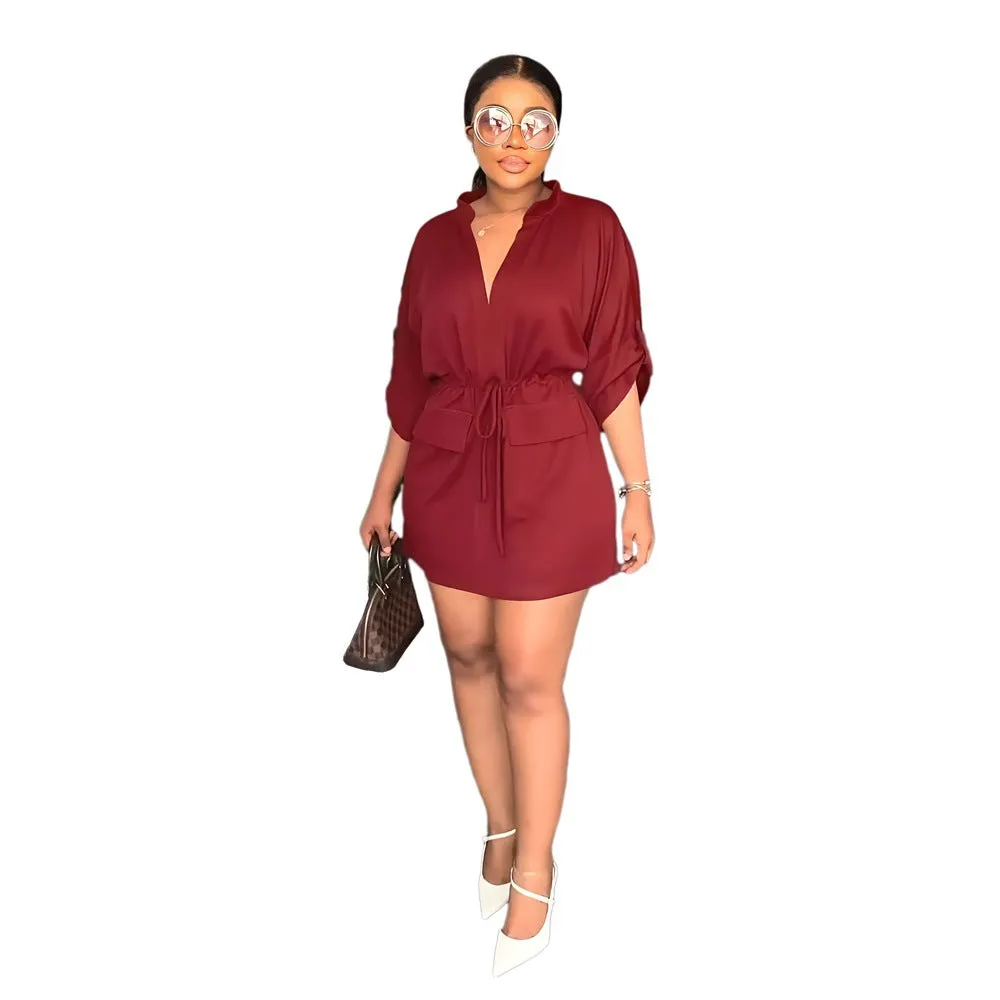 V-Neck A-Line Shirt Dress.