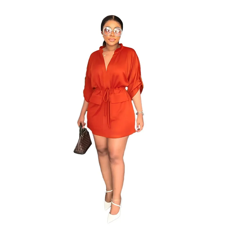 V-Neck A-Line Shirt Dress.