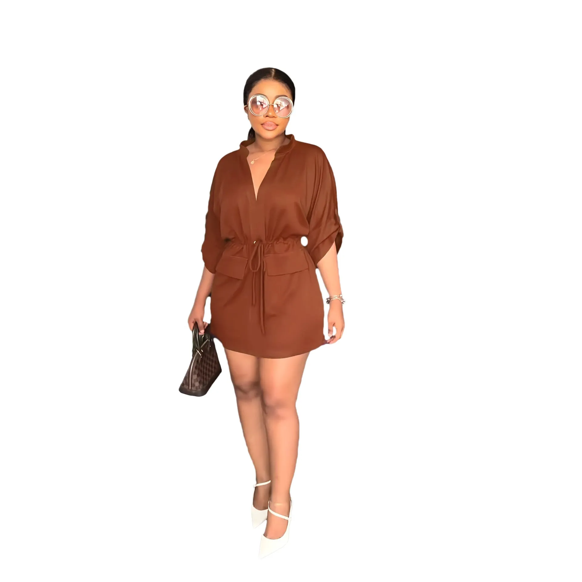 V-Neck A-Line Shirt Dress.