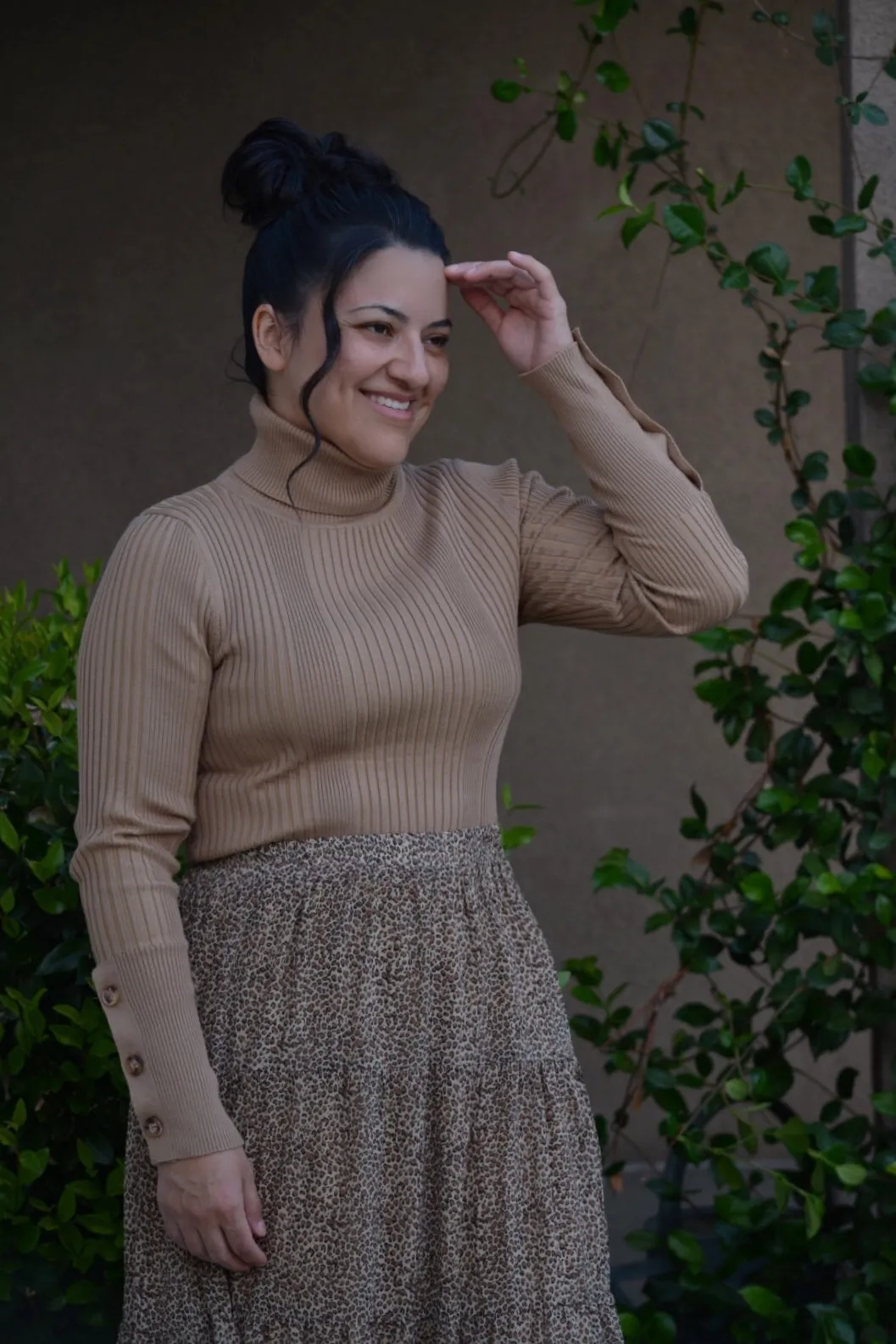 Victoria Camel Ribbed Turtleneck
