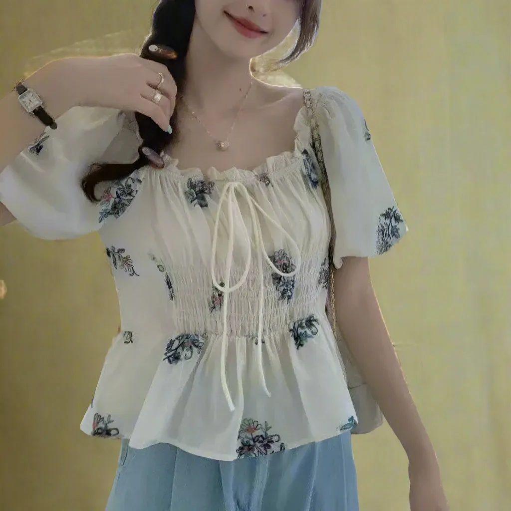 Vintage Square Neck Floral Babydoll Blouse