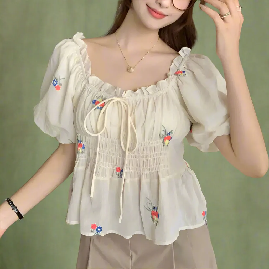 Vintage Square Neck Floral Babydoll Blouse