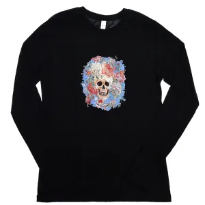 Walter Knabe Women'a Long Sleeve T Shirt Skull Floral Light Blue