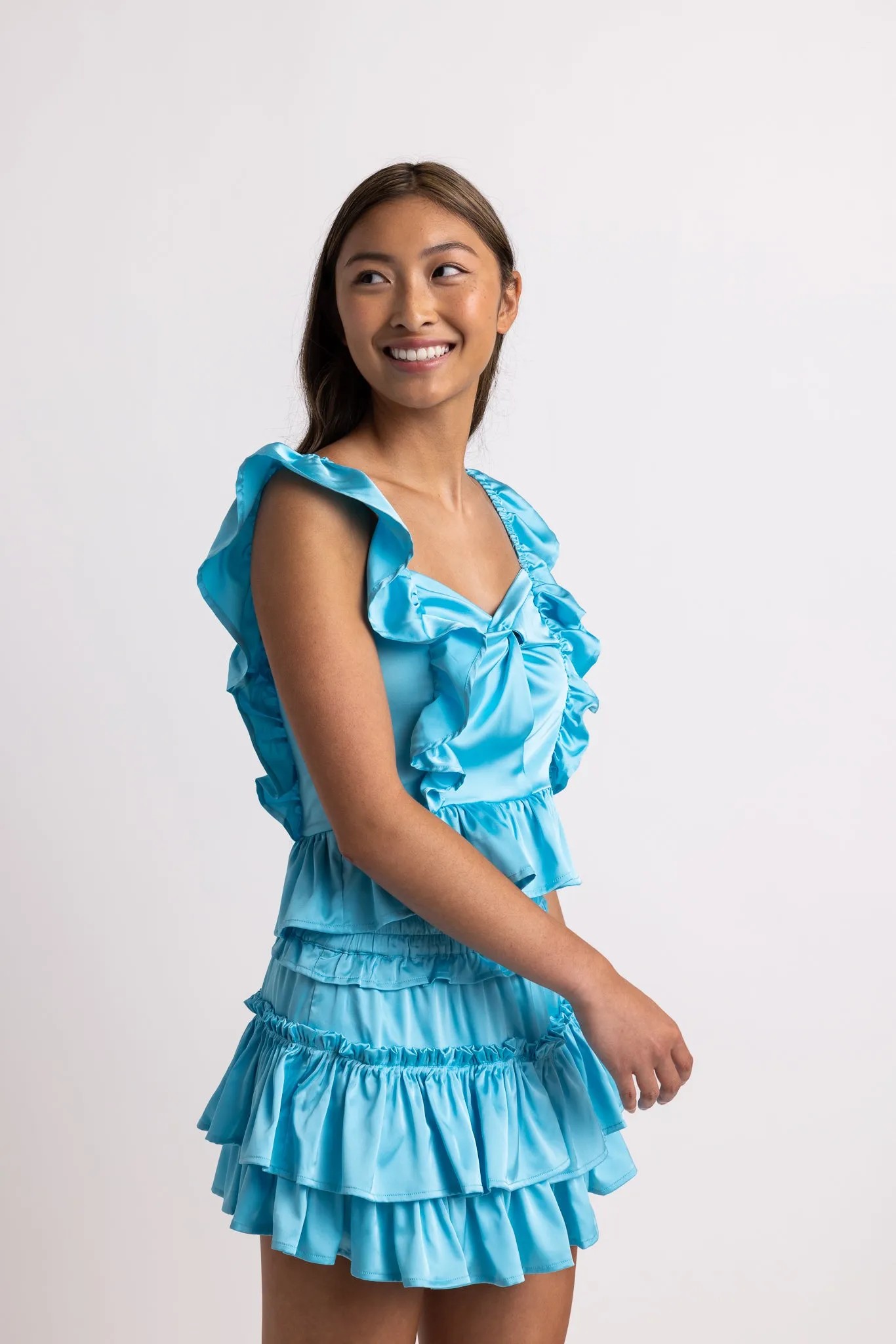 Willow Satin Mini Skirt Brilliant Blue