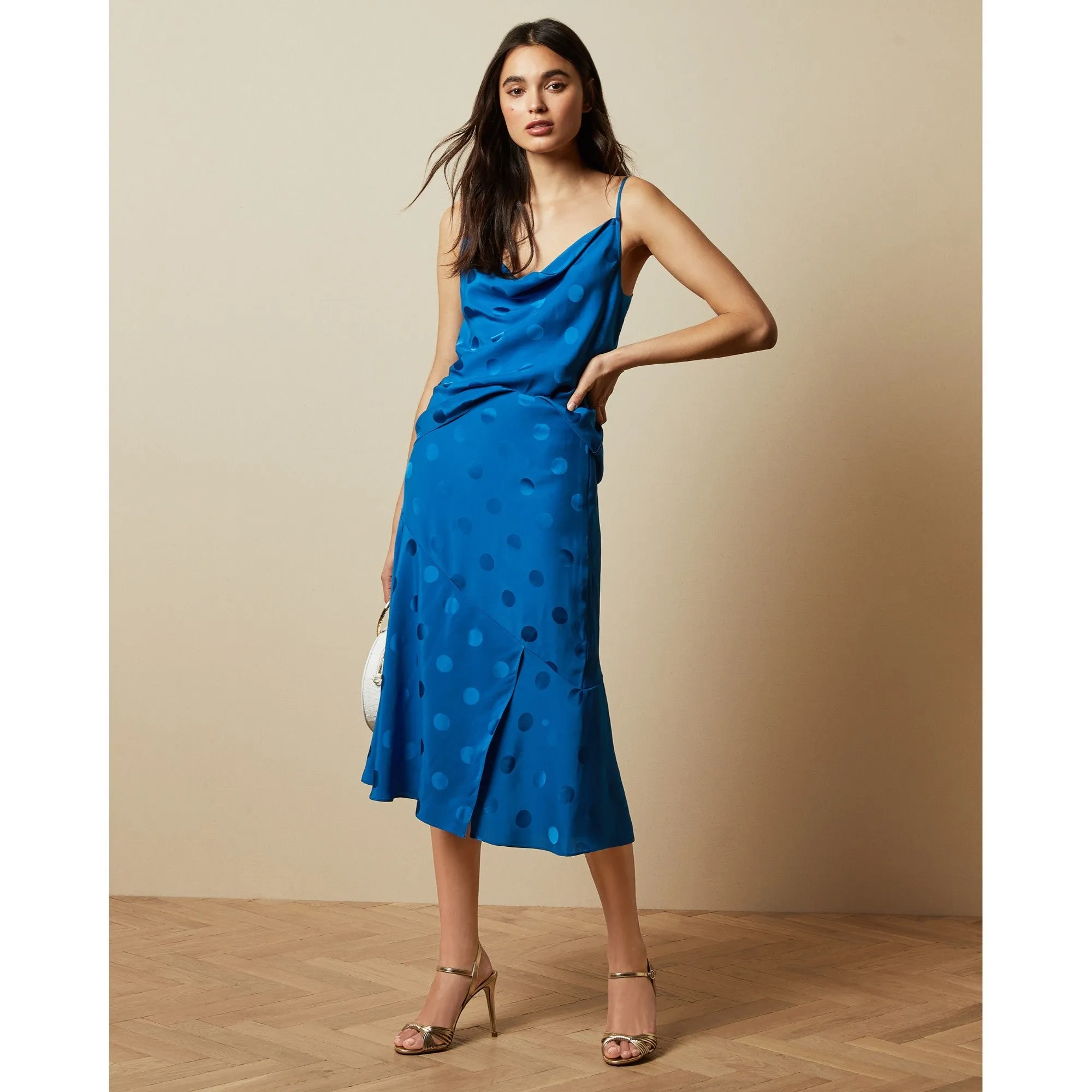 Women Dellla-Spot Fabric Midi Skirt - Bright-Blue
